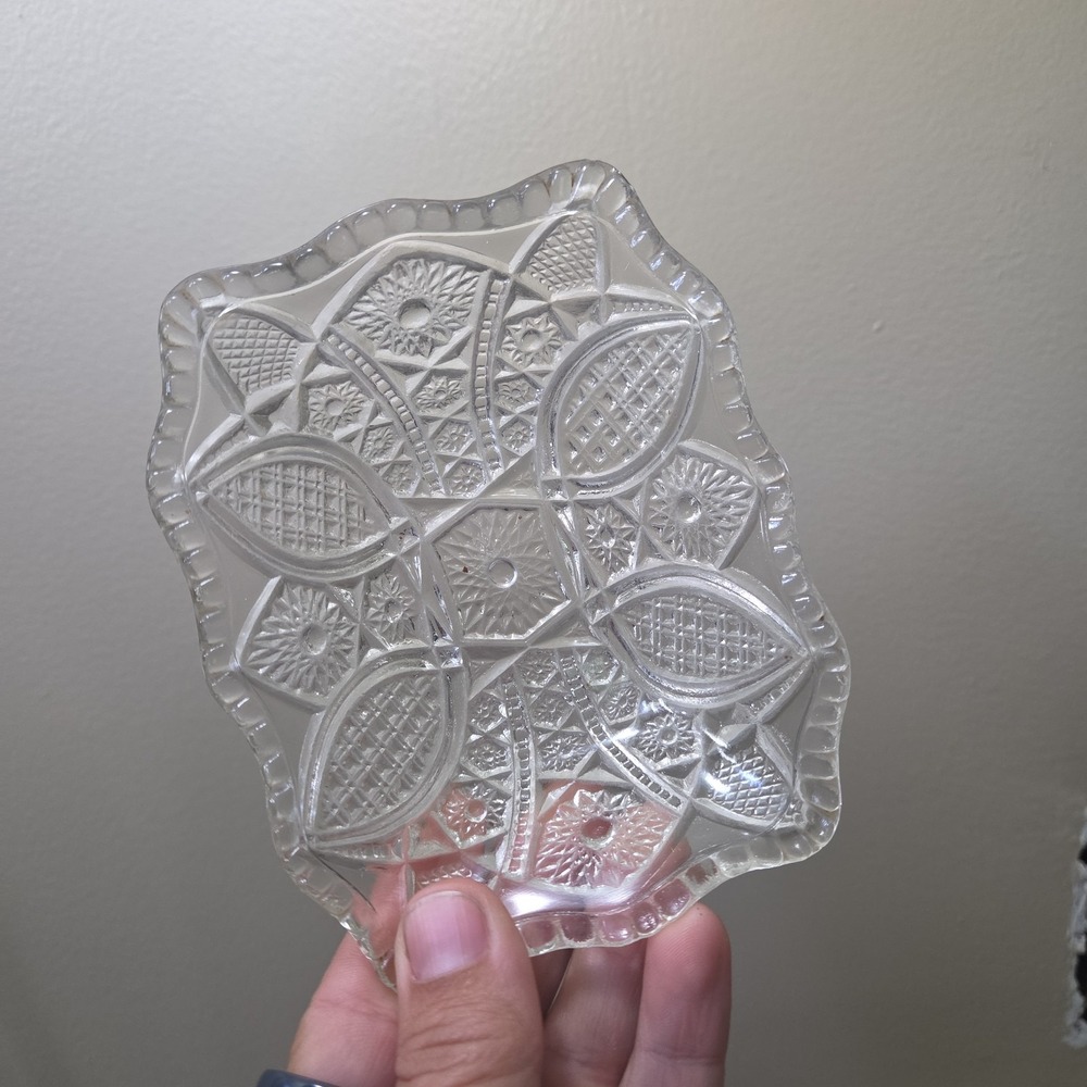 Vintage Clear Presses Glass Bon Bon Dish Trinket Ring Bowl Cottage Core